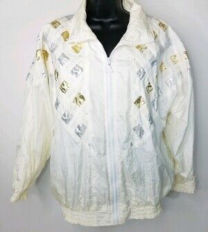 Vintage Euro Joy Cream Gold Silver Metallic Zip Jacket Lined Windbreaker M